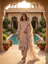 Beige Appliqué Floral Straight Kurta