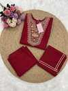 Red Cotton Blend Embroidered Kurta Set with Dupatta