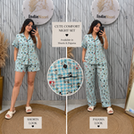 Printed Korean Three pc Night Suits