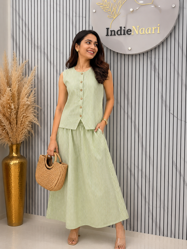 Stripes Long Skirt Cordset