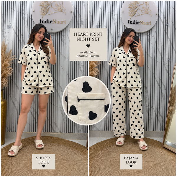 Printed Korean Three pc Night Suits