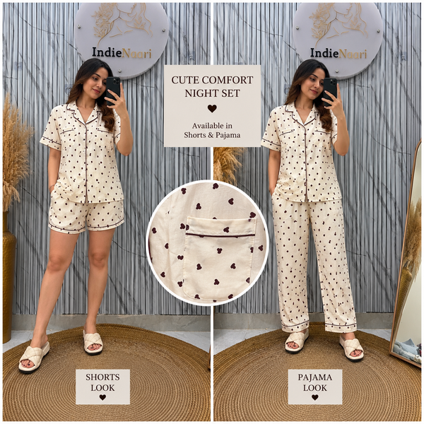 Printed Korean Three pc Night Suits